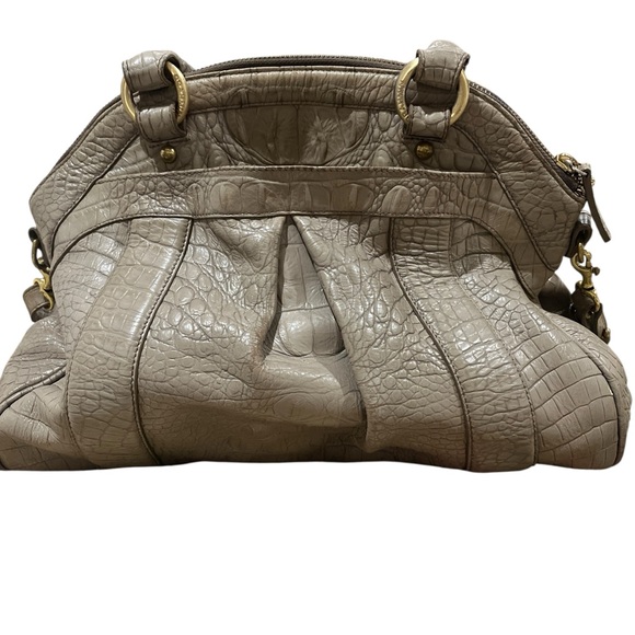 Vintage Brahmin Taupe Crocodile-Embossed Satchel Bag with shoulder strap - Picture 2 of 7